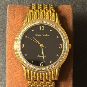 Pierre Cardin Diamond Elegant Quartz Watch Diamond Bezel / Black Dial 37mm EUC